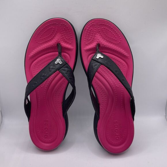 Crocs x Disney Sandals Women's Size 7 Limited Edition Open Toe Pink Black Thong - Picture 6 of 8